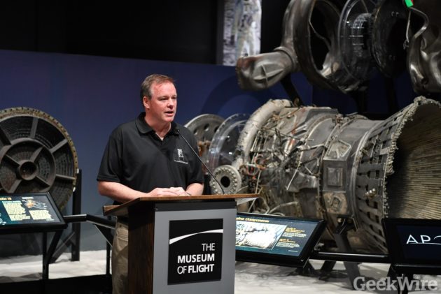 David Concannon with Apollo rocket engines