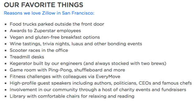 Zillow San Francisco perks