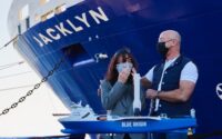 Jeff Bezos and Jacklyn Bezos at ship christening