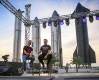 T-Mobile's Mike Sievert and SpaceX's Elon Musk at Starbase
