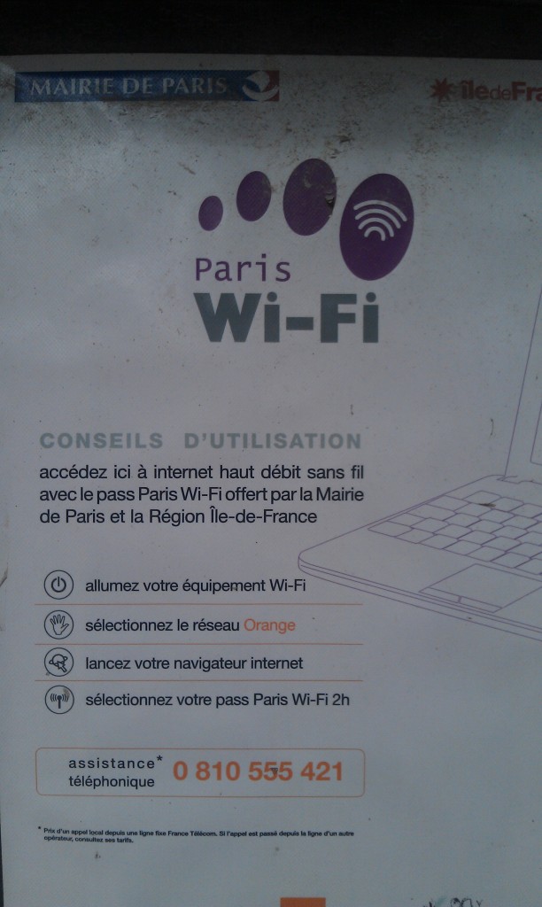 Parisian parks post free WiFi instructions.