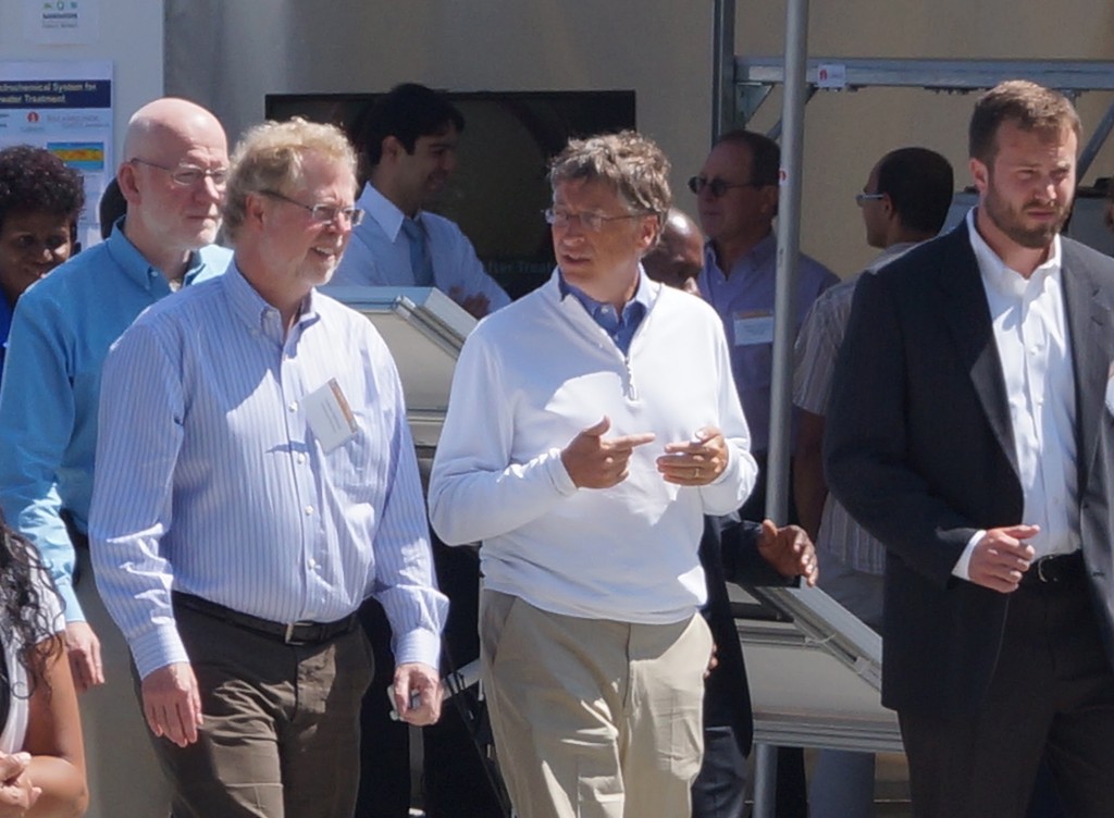 Nathan Myhrvold and Bill Gates check out new inventions for the toilet